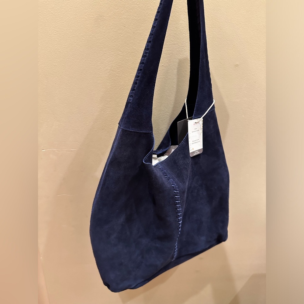 Haute Hippie Navy Suede Shoulder Hobo Bag